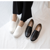 여성 통굽 키높이 민자 심플 슬립온 단화 스니커즈 화이트 국내생산