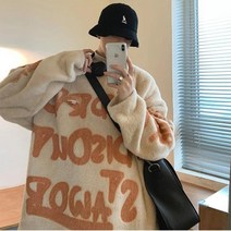 HXT 겨울 맨투맨 니트 라운드 레터링 풀오버 티셔츠 오버핏 남성상의 S~4XL