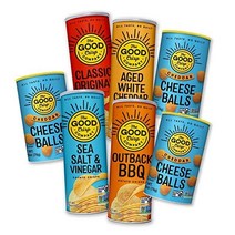 미국 과자 The Good Crisp Company 감자 칩 치즈 볼 콤보 팩 4 5.6oz 캐니스터오리지널 숙성 화이트 체다 천일염 식초 아웃백 BBQ 3 2.75oz 포함, Crisps and Cheese Balls Combo