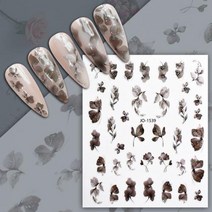 스티커 네임 라벨 쁘띠 팬시 다꾸 다이어리 펜시 손톱 용 나뭇잎 슬라이더 골드 화이트 브론징 꽃 그라데이션 접착 네일 디자인 아트 장식 액세서리, JO1539