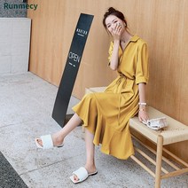 런메시Runmecy 여성 랩 빅사이즈 쉬폰 원피스 하객룩 여름 원피스