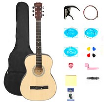 JIZILIN 36인치 38인치 41인치 남녀 입문용 통기타 + 구성품 12종, 36인치 라운드 원목색 풀세트