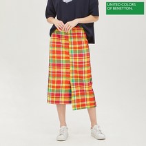 베네통 핑크 체크 믹스 플레어 스커트 BASK53131 MU