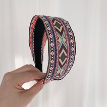 로맨틱모모 지그재그 에스닉 핑크 자수 포인트 고급 두꺼운 헤어밴드