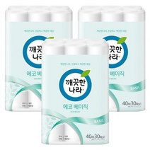 깨끗한나라 에코 베이직 화장지 40m, 3팩, 30롤