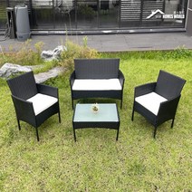 홈스월드 라탄 야외쇼파 세트 테리스 야외 라탄의자 루프탑 카페 모던 블랙, 라탄소파&테이블 세트-모던 블랙