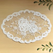 지니레이스 양귀비꽃자수레이스매트, 약가로22*세로15cm, 화이트