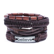 구미 심플 빈티지 세트 우븐 소가죽 팔찌 diy합금 believe 리얼 가죽 팔찌 TZ122