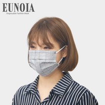 유노이아 국산 컬러 체크 무늬 귀편한 귀안아픈 덴탈 일회용 패션 마스크 30매, 골드체크무늬