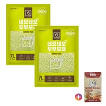 [몽실몽실] 네모네모 두부모래 1.5mm 가는입자 녹차 7L (2.8kg) + 더캣츠 미니리얼 파우치 연어&치킨 스프 40g, 7L x 2개
