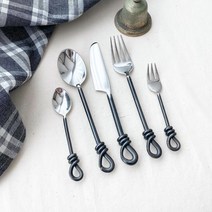 [안젤라스] 핸드메이드 블랙핸들 꼬임 커트러리 (레트로 빈티지 고리 커트러리), 디너나이프 1P