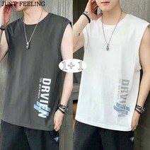 JUST FEEL!NG 1+1 루즈핏 민소매 티셔츠 커플 나시티 빅사이즈 트레이닝복 런닝 헬시복 남여공용