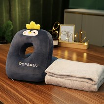 자취꿀템 사무실 낮잠 쿠션 팔 베갯머리 부드러운 손목쿠션, 그린 펭귄+담요