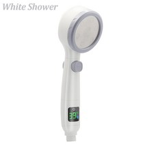 샤워 스프레이 스마트 온도 표시 LED 4가지 모드 조절 가능한 고압 절수 분무기 욕실 부품, [03] White, [03] White
