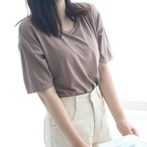 데이프릴 여성용 라인느 빅사이즈 브이넥 기본 여름티셔츠