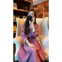 여성 프리미엄 셀럽 한혜진 여신룩 핑크 원피스 봄가을 해외 수입 플리츠 스커트