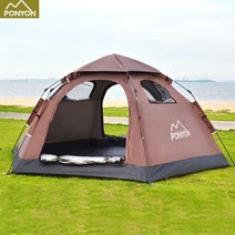 PONYON 텐트 아웃도어 캠핑 전자동 접이식 홈 피크닉 패밀리 패밀리 휴대용 비치투어 커플텐트, 갈색, 2-6인용
