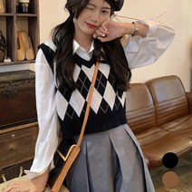 여성 아가일 패턴 니트 조끼 ORK-051