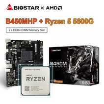 BIOSTAR-뉴 B450MHP 게이밍 32GB 마더보드 + AMD Ryzen 5 5600G R5 CPU 프로세서 소켓 AM4 GALAXY 8G 3200 * 2 RAM mATX, 마더 보드 + RAM