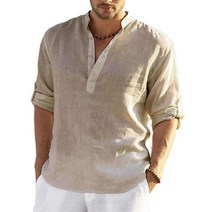 남성긴팔티셔츠 2023 New Cotton Linen Blouse Men Casual Stand Collar Long Sleeve Loose Shirt Tops Mal