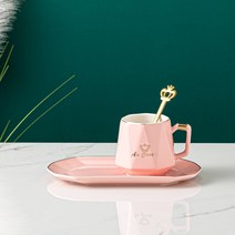 Z3JC 패밀리룩 심플 머그컵, 크라운핑크(스푼+접시+230ml)