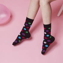 DT-006 삭스핏 블랙 레인보우 도트 크루삭스 땡땡이양말 도트양말 패션양말