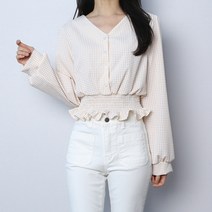 볼리 체크 셔링 스모크 블라우스(파라노말샵)