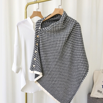 스르륵 잔체크 어깨숄 사각숄 망토숄 니트 버튼 여자