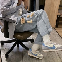 청바지곰넓은 다리 청바지 스트레이트 느슨한 새로운 봄 가을 슬리밍 패션