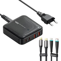 TOOCKI PD 100W 데스크형 초고속 충전기 4포트 초고속 충전케이블 세트, 블랙