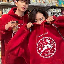 엔티랄라 크리스마스 옷 후드티 후드 맨투맨 커플룩 남녀 공용 헐렁한 해피 크리스마스 글씨 양질의 재료 빅 사이즈 여성 상의 추동계절 두껍게 하다