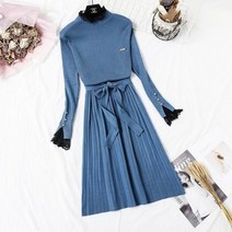 기모 여성 플리츠 하객룩 겨울원피스 예쁜 가을 니트 카라 모던스타일 블랙