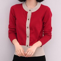 데일로엔 여성용 라운드넥 컬러 배색 가디건