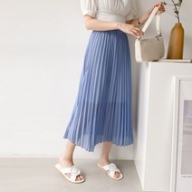 멋쭈 [무배]살랑 쉬폰 주름 롱스커트