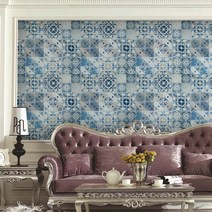 주방데코스티커 PVC 벽지 접착 벽돌무늬 타일 청 자기무늬 배경 장식 클래식 2131827449, h1229, 45cm*10m