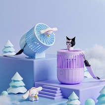 산리오 캐릭터 휴대용 목걸이 선풍기 충전식 저소음 미니 탁상용, 쿠로미