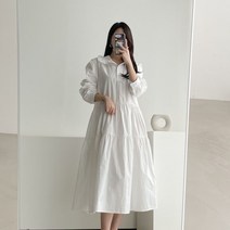 청순 프릴 카라 캉캉 코튼 롱 원피스