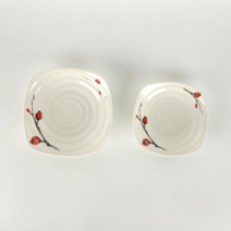 빨간꽃 그림 도자기 반찬접시, 중(16cm), 1개, 화이트
