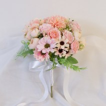 아티제이플라워 셀프웨딩 브라이덜샤워 파스텔 조화 부케 (6 Color) 부토니에 꽃핀 꽃팔찌, 핑크_부케+부토니에