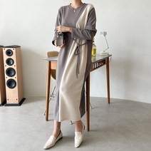 캔토 배색 리본 끈 롱 원피스 R544