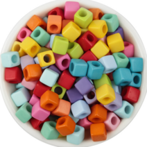 (도매100pcs) 네모 큐브모양 비즈구슬재료, 100pcs, (C46-1) 무지개색 큐브
