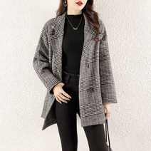 [이꾸띠] 일러쥐리 여성 겨울 체크 카라렉 투버튼 깔끔한 스타일 2컬러 코트