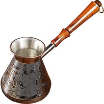 Scarlet Sails Turkish Greek Copper Turk 500ml 17oz Neat Cezve Coffee Maker With Wooden Handle (17 oz, 02 20 oz