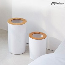[스텐하우스] 모던 대나무 원목 원형휴지통 20L, 종류:블랙, 단품