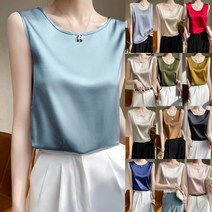[인성] 여성용 라운드넥 쉬폰 실크 민소매 나시 정장나시 런닝 14Color