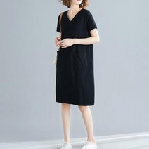 MNN672702여성 캐주얼 여름 원피스 검정색 깔끔한핏 브이넥