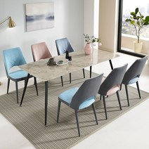 서광퍼니처 솔렌 세라믹 6인 식탁 세트_pj, 솔렌 6인식탁세트 의자6-스모크블루3+멜로우로즈3