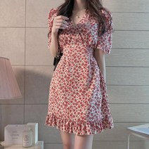 허리 리본 꽃무늬 레이스 셔링 원피스 드레스 레이스 데이트룩