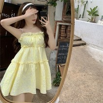 빈티지 스윗 프린트 나시디자인 리본 귀 스커트 여성 드레스 LAP원피스 하객원피스 롱원피스 린넨