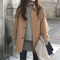 자칠 패션 여성 코트 모직 아우터 하프 오버핏 반코트 겨울